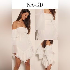 NA-KD Frill Detail Mini Dress - Off White